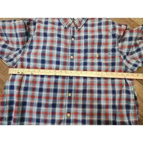 Duluth Trading Mens Relaxed Fit Short Sleeve Shirt Sz XL Red/Blue Plaid Cotton - Picture 6 of 6